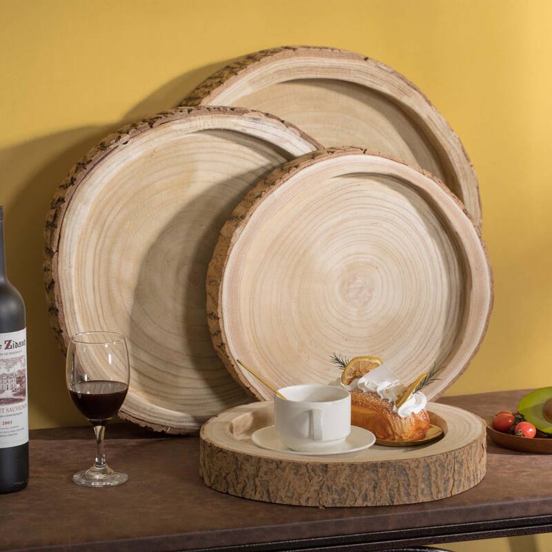 Wood Tree Bark Indented Display Tray Serving Plate Platter Charger