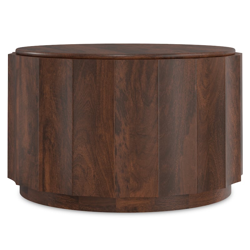 Simpli Home Trenton SOLID MANGO WOOD 32" Wide Round Contemporary Coffee Table in Walnut Brown, Fully Assembled