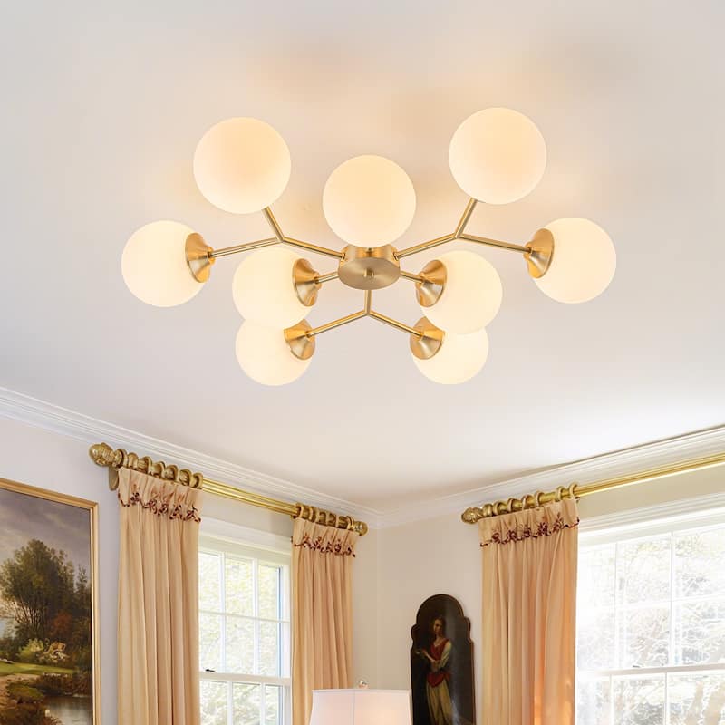 38.5" Mid Century Semi Flush Mount Ceiling Light Modern Sputnik Chandelier - W38.6" - Gold