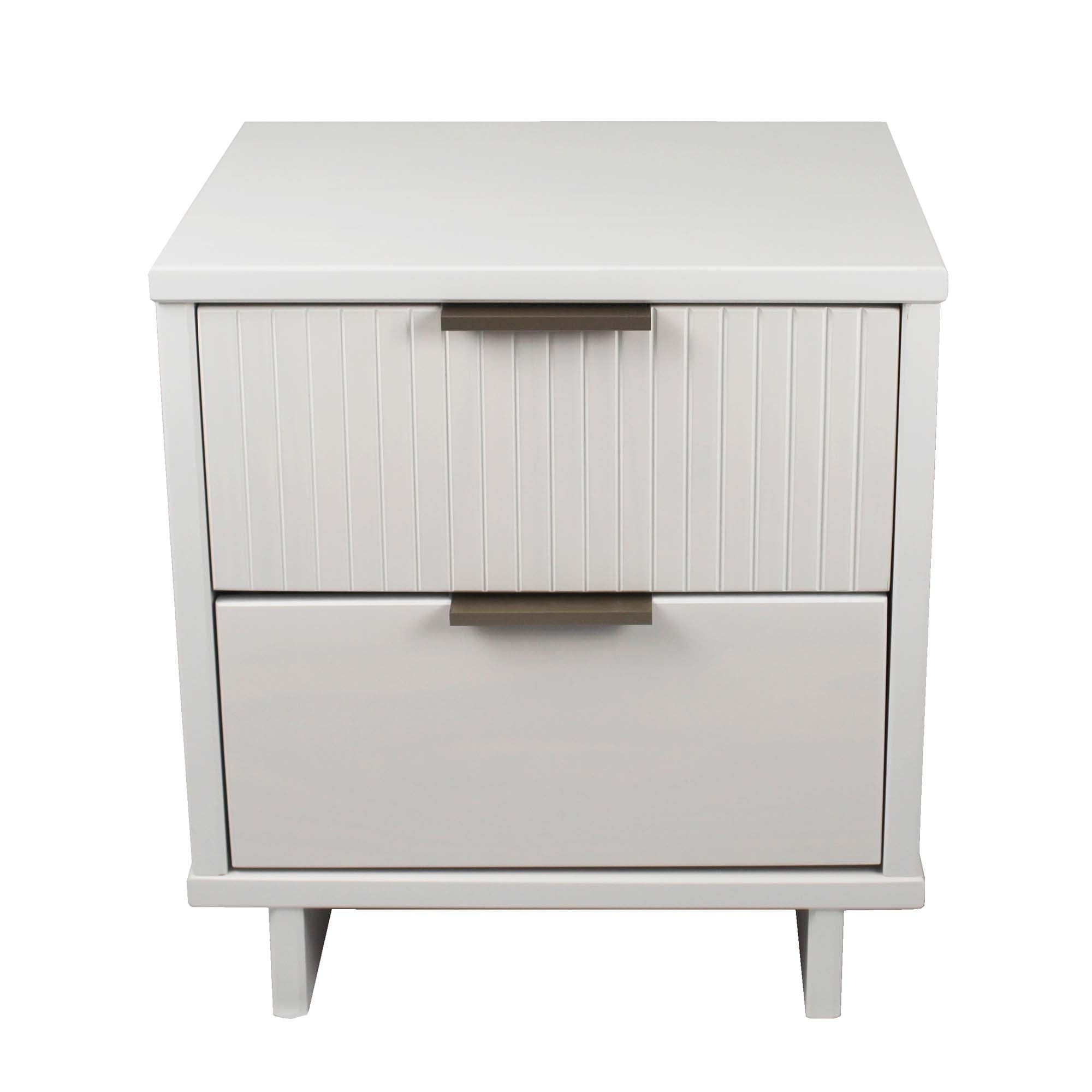 White 2-Drawer Nightstand with Gold Handles, Modern Design