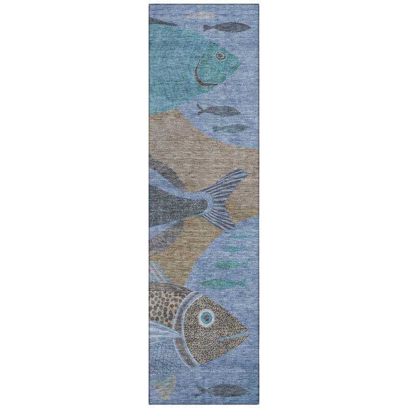 Machine Washable Indoor/ Outdoor Modern Fish Chantille Rug