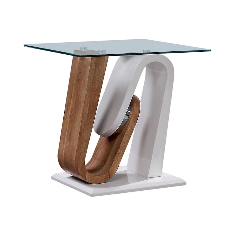 Tong Contemporary White 22-inch Wood and Glass Top 1-Shelf Side Table by Strick & Bolton