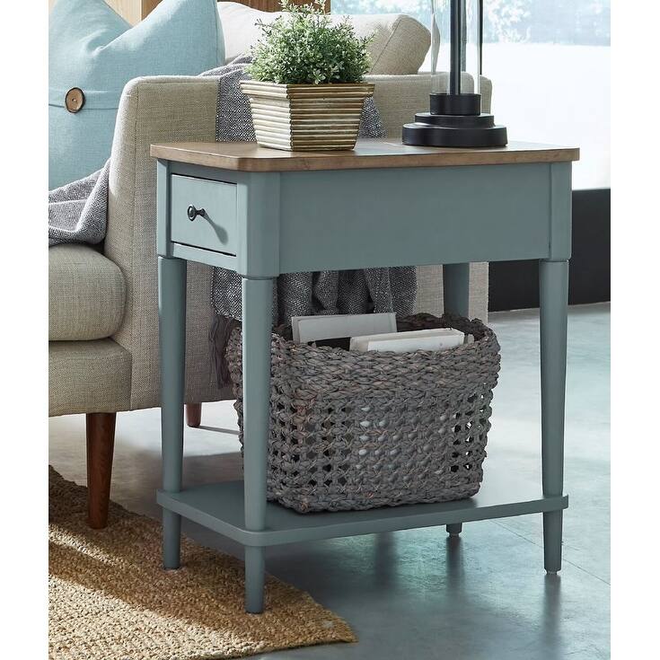 The Gray Barn Painted Natural Solid Wood Chairside End Table with Charging Station