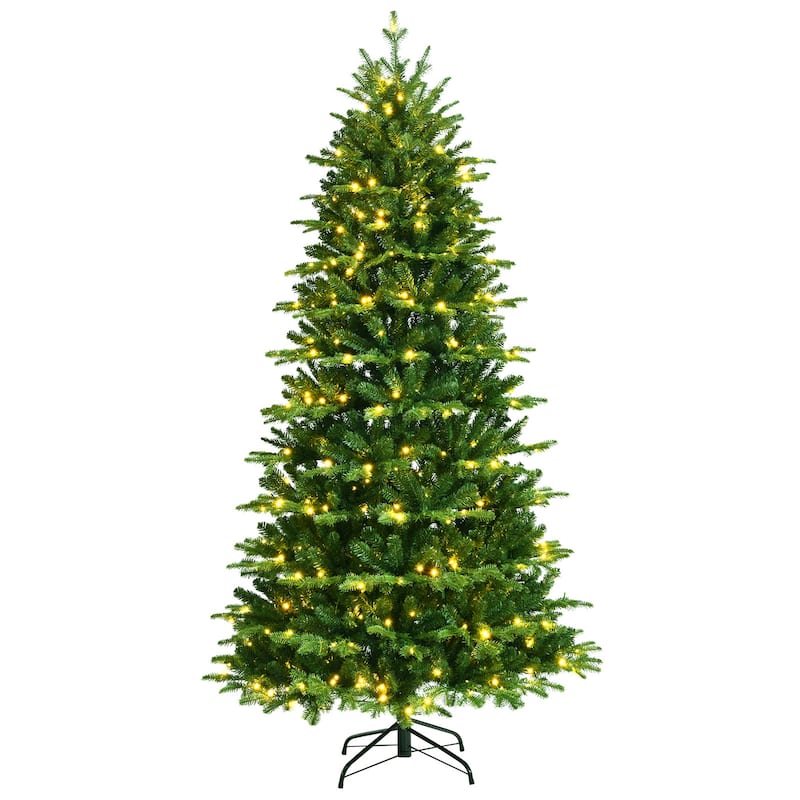 Gymax 6/7/8 ft Pre-Lit Christmas Tree Artificial Hinged Xmas Tree w/