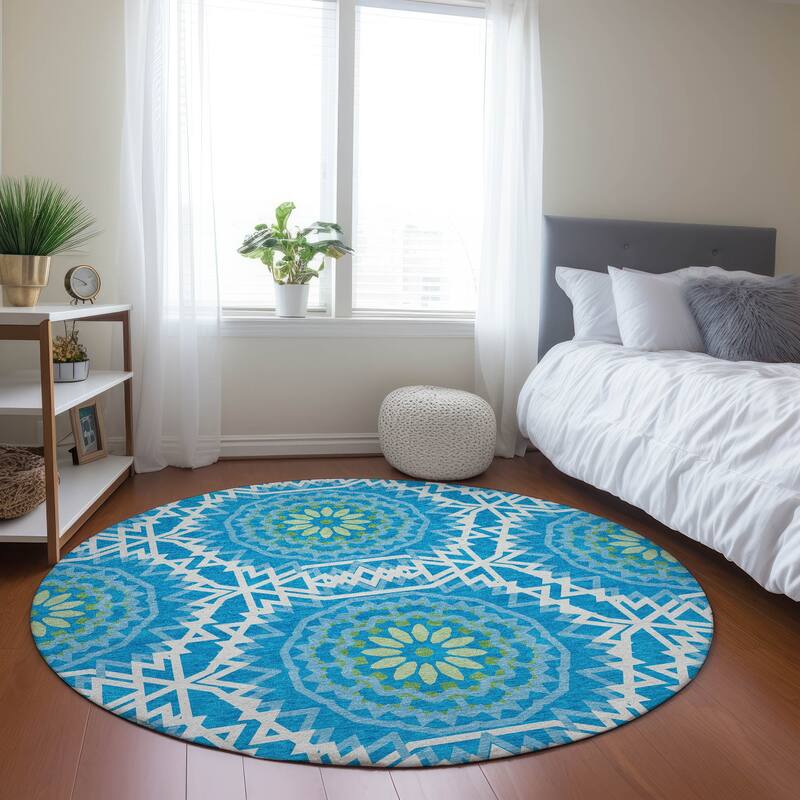 Machine Washable Indoor/ Outdoor Chantille Moroccan Boho Rug - Blue - 8' x 8'