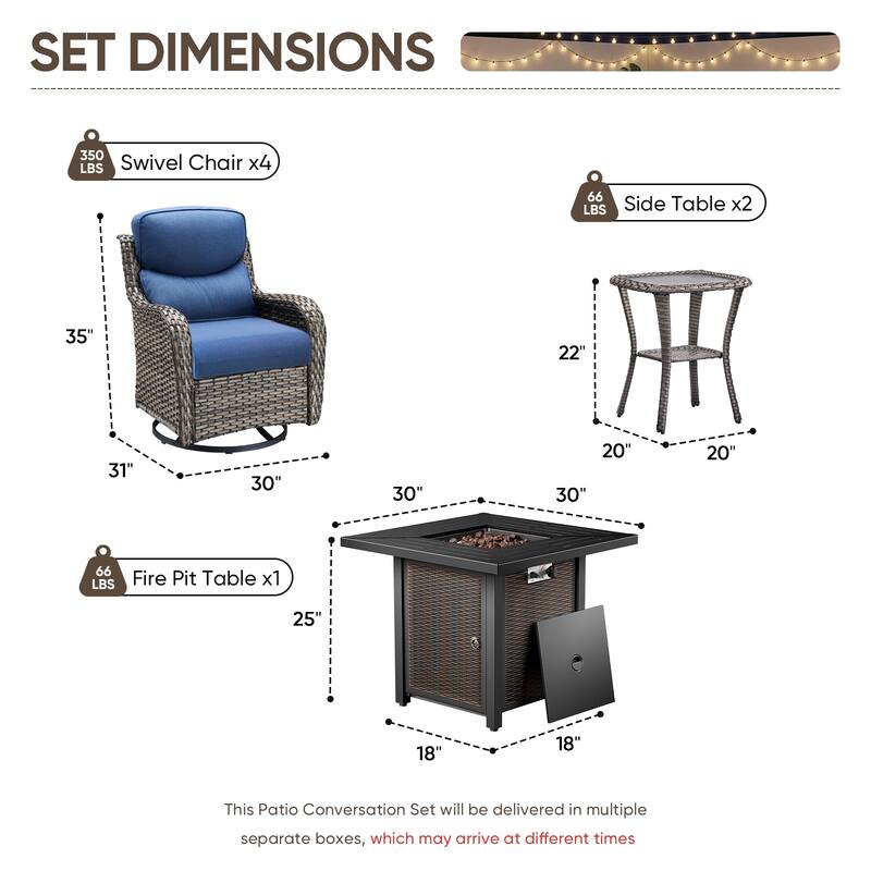 Pocassy 30 In Outdoor Fire Pits with Patio Sofa Swivel Glider Chari Furniture.