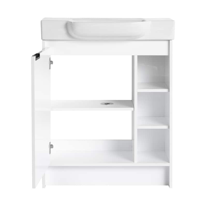 28 Inch Freestanding Bathroom Vanity Cabinet with Ceramic Sink,1 Soft Close Door and 3 Shelves