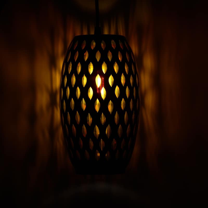 Adriana River of Goods Black Metal and Amber Glass 6-Inch Pendant Light with Adjustable Hanging Cord - 6" x 6" x 70.75"
