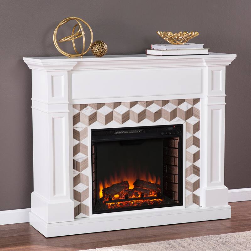 SEI Furniture Dardon Electric Fireplace with Marble Surround
