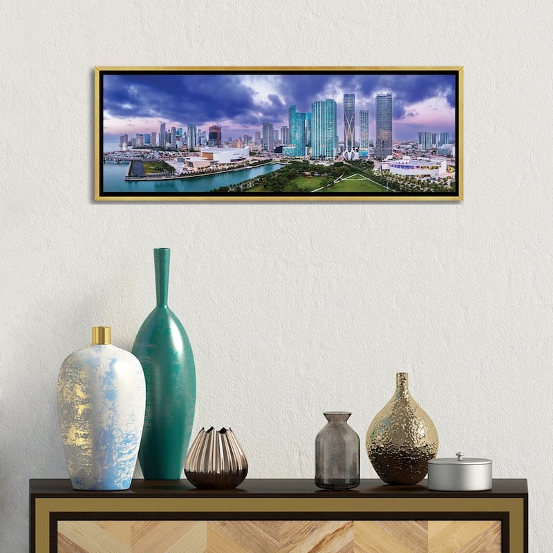 iCanvas "Miami Downtown Panoramic Skyline Aerial" by Susanne Kremer Framed Canvas Print