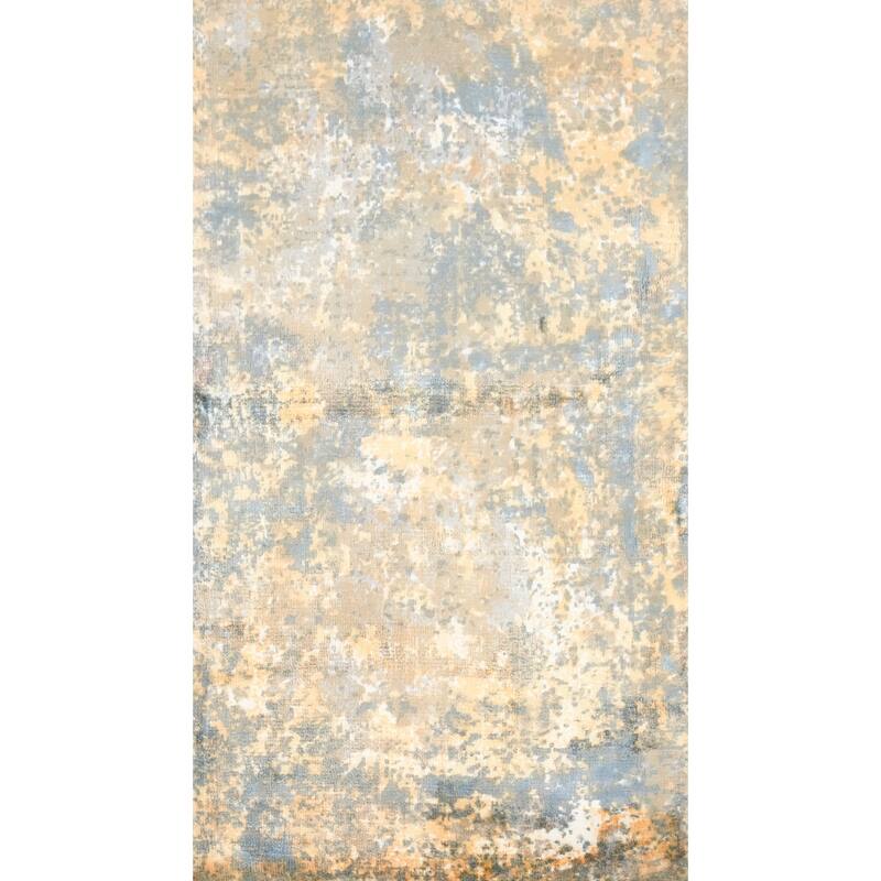Hand Knotted Oriental Viscose Silk Carpet Modern Abstract Yellow & Gold Abstract Area Rug - 4' 0'' X 2' 0''