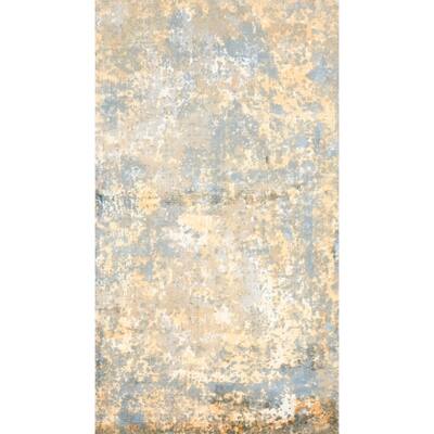 Hand Knotted Oriental Viscose Silk Carpet Modern Abstract Yellow & Gold Abstract Area Rug - 4' 0'' X 2' 0''