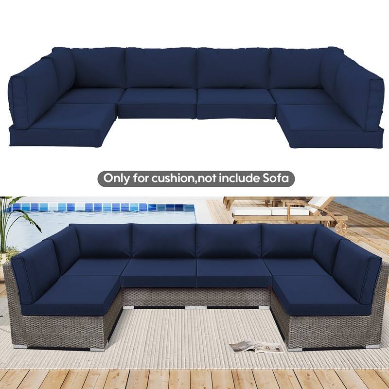 14 Pcs Outdoor Furniture Replacement Cushions Fits 6-seat Sectional Rattan Conversation Set (Only cushions+covers, no sofa.)