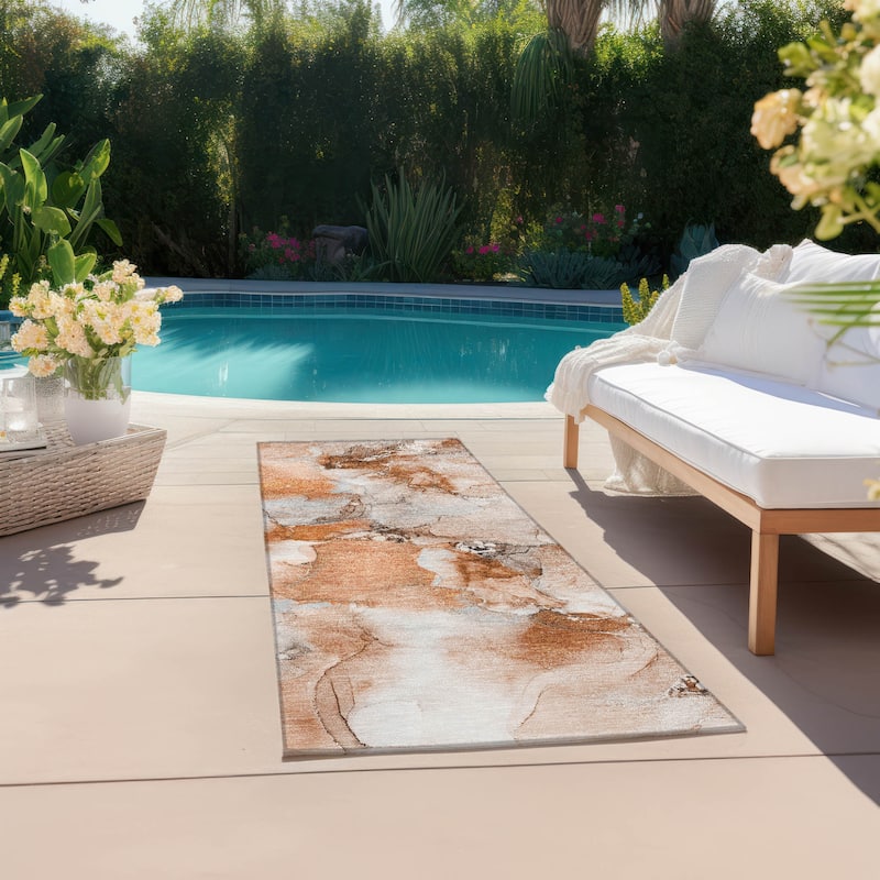 Almo Modern Art-Inspired Weather Resistant Versatile Elegance Runner Outdoor Rug - 2' X 8'