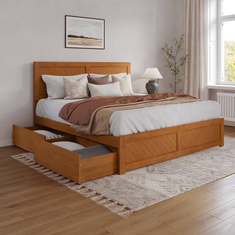 Canyon Platform Bed with Matching Footboard & Storage Drawers - Light Toffee - King
