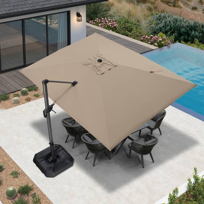 PURPLE LEAF 9 x 11.5 ft 360 Degree Rotation Patio Umbrella With Base - Taupe