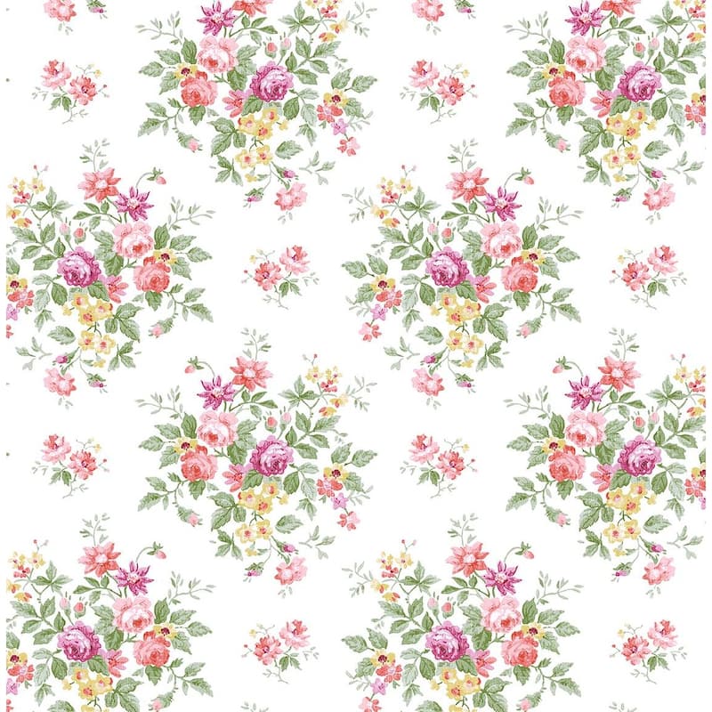 NextWall Floral Bunches Peel and Stick Wallpaper - 20.5 in. W x 18 ft. L - Watermelon & Buttercup