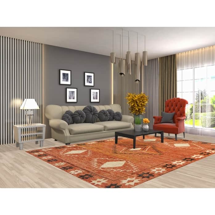 Orange Moroccan Oriental Area Rug Hand-Knotted Wool Carpet - 6'8" x 9'9"