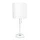 Porch & Den Custer Metal/ Fabric Lamp with Charging Outlet - White on White base