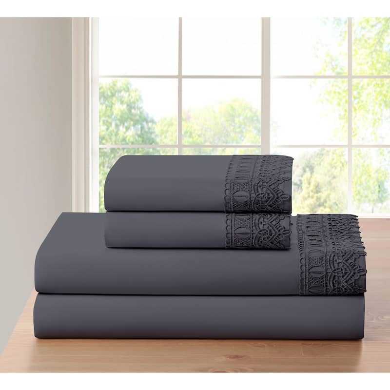 Bamboo Comfort Lace Crochet Embroidery 4 Piece Sheet Set