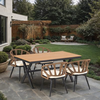 Outdoor PE Rattan Chairs with Plastic Wood Table for Garden (Set of 5)