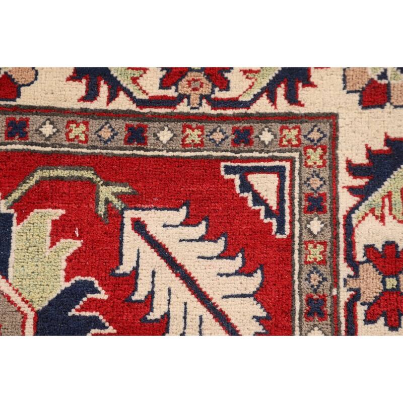 Red Traditional / Geometric Kazak Accent Rug Hand-Knotted Wool Carpet - 3'4" x 5'0"