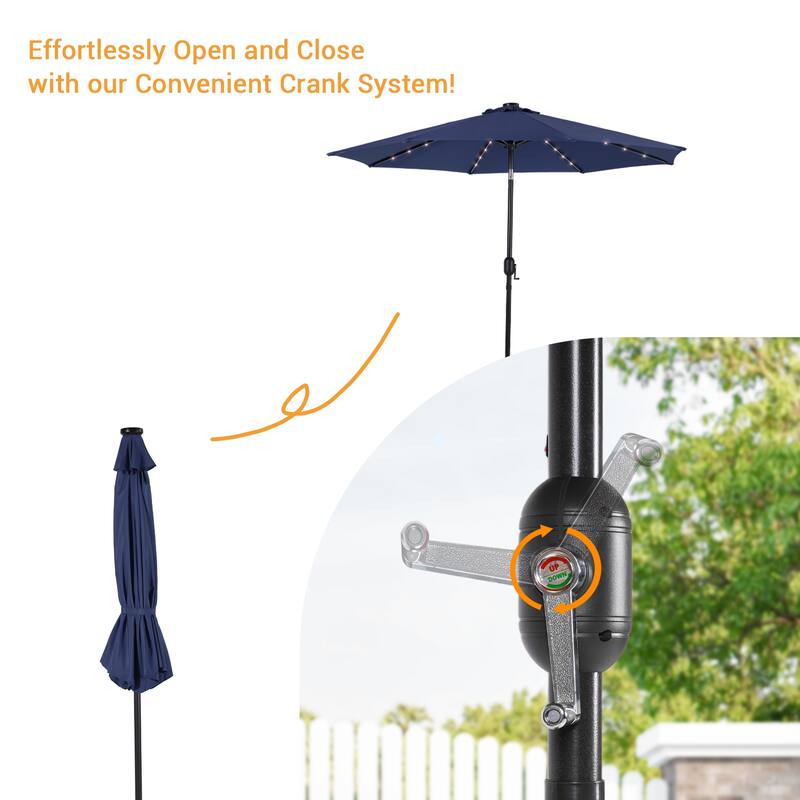 LIVOOSUN 9Ft Solar-powered Large Round Outdoor Patio Market Umbrella with Crank