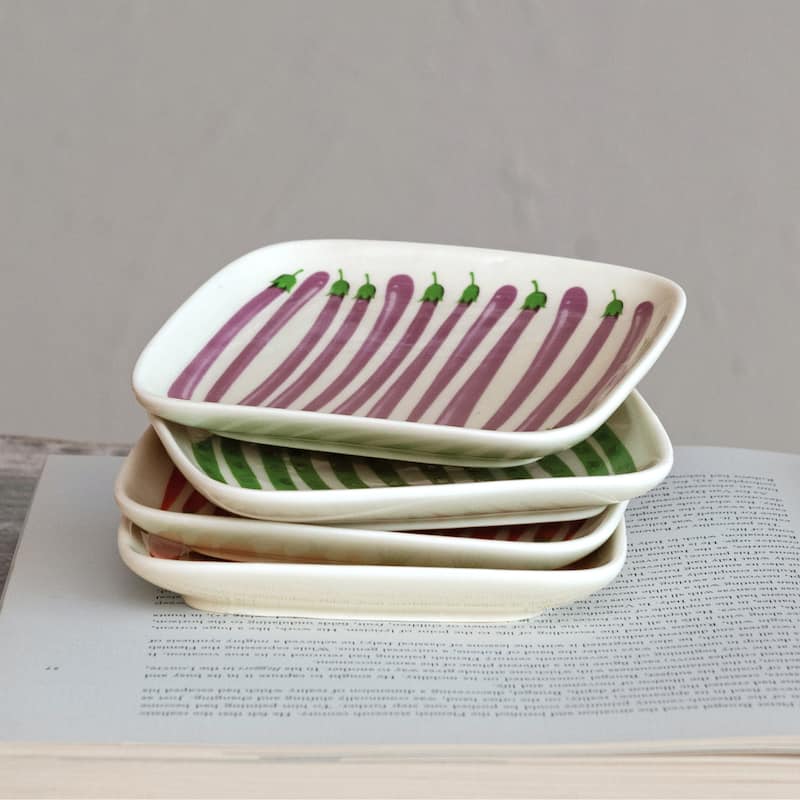 Stoneware Plate with 4 Vegetable Styles - 5.9"L x 5.8"W x 0.8"H