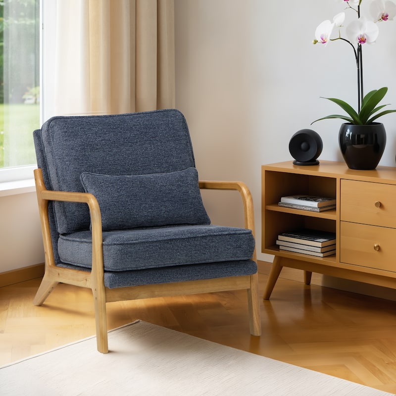 RENEWLINE Mid Century Modern Accent Chair with Lumbar Pillow - 1 - Blue