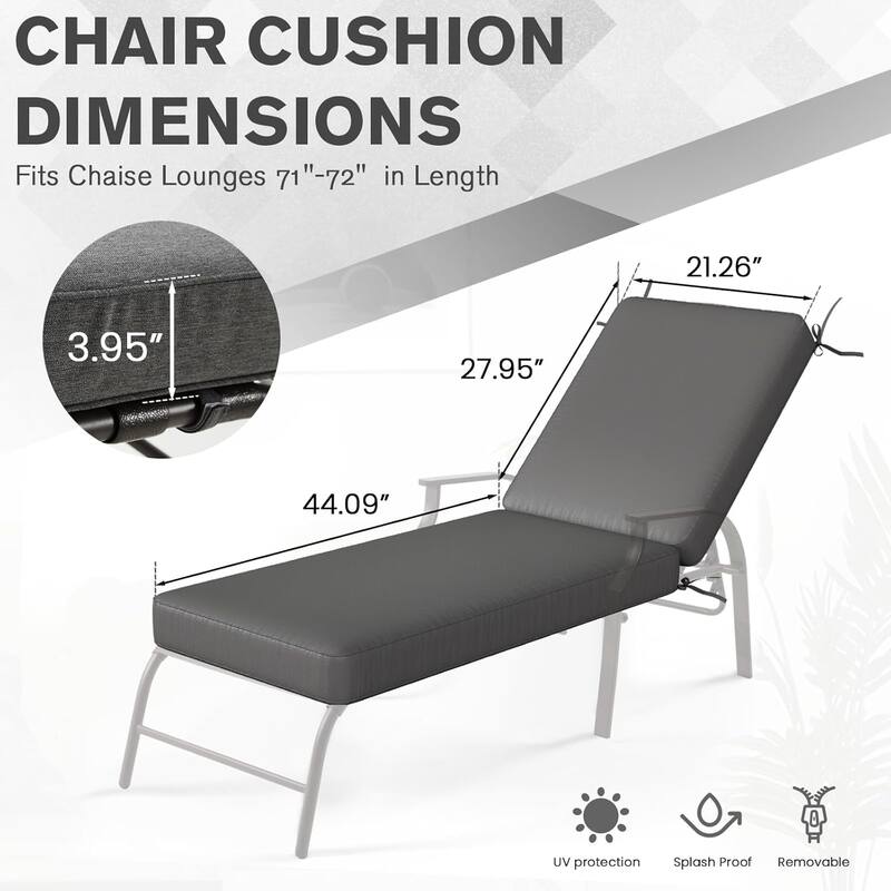 AECOJOY Chaise Lounge Cushions Outdoor Set of 2, Patio Lounge Chair Cushion for Outdoor Furniture
