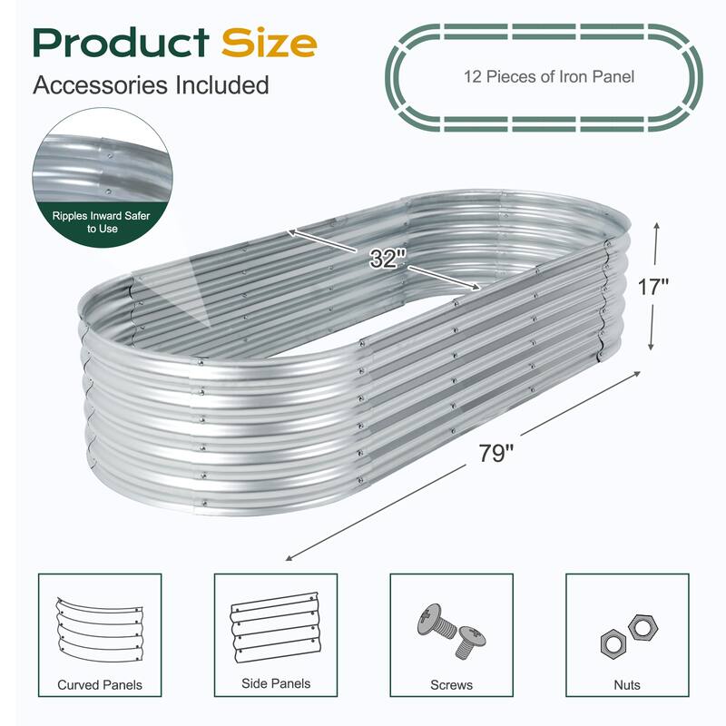 Aoodor Galvanized Raised Garden Bed Kit for Vegetables, Flowers, Herbs - Silver