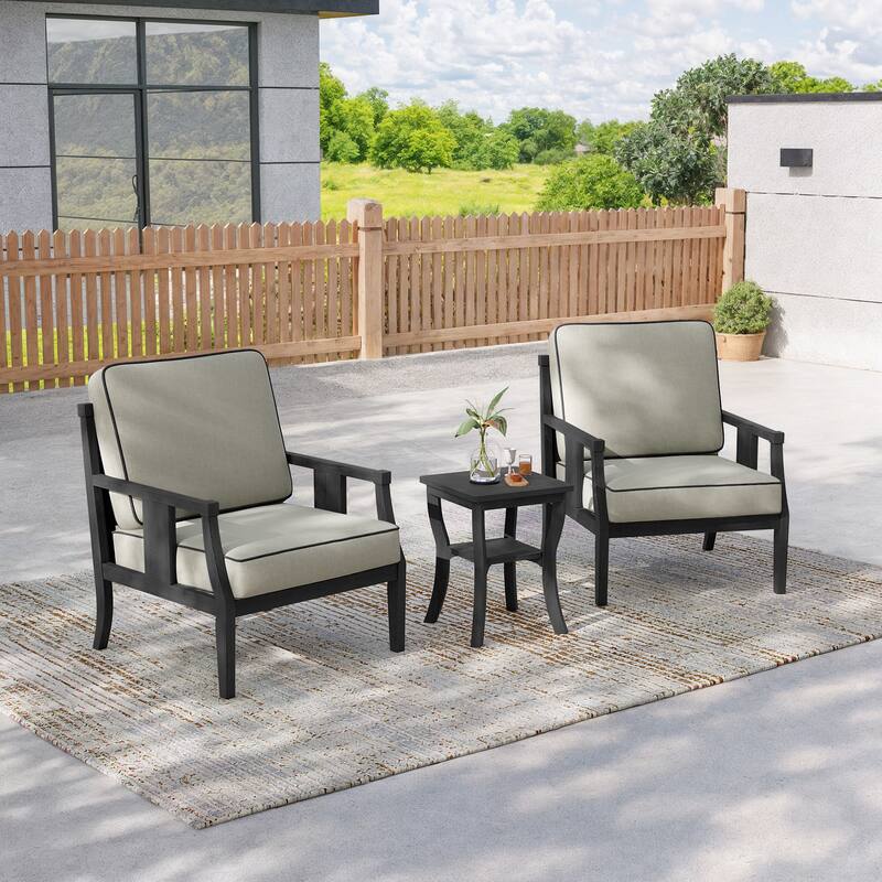 3-Piece Solid Teak Outdoor Patio Furniture Set Armchairs & Storage Table