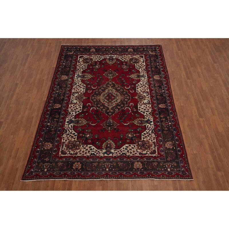 Hand Knotted Oriental 100% Wool Carpet Traditional Floral Red Heriz Area Rug - 11' 2'' X 7' 11''