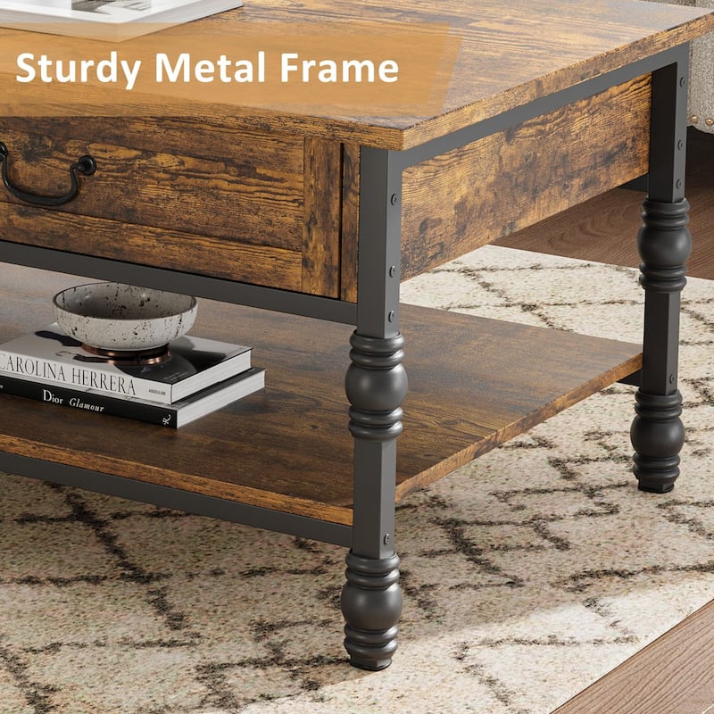 41" Coffee Table with 2 Storage Drawers, Rustic Coffee Tables
