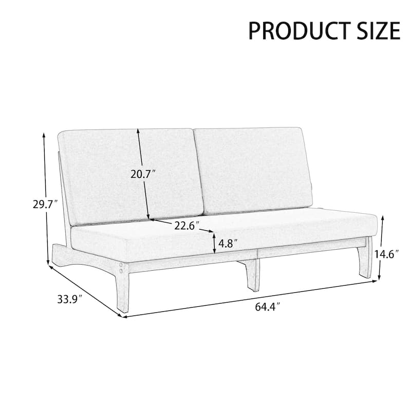 3 Seat Wood 64" W Outdoor Patio Sofa with Cushion