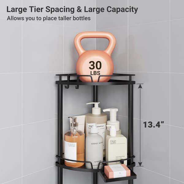 dimension image slide 1 of 4, Corner Shower Caddy - 9.6"D x 9.6"W x 30.9"H