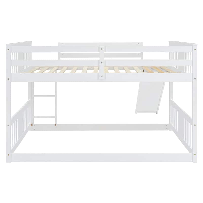 Roomfitters Full Over Full Bunk Bed with Slide and Ladder, Modern Space-Saving Twin Sleep Frame, White