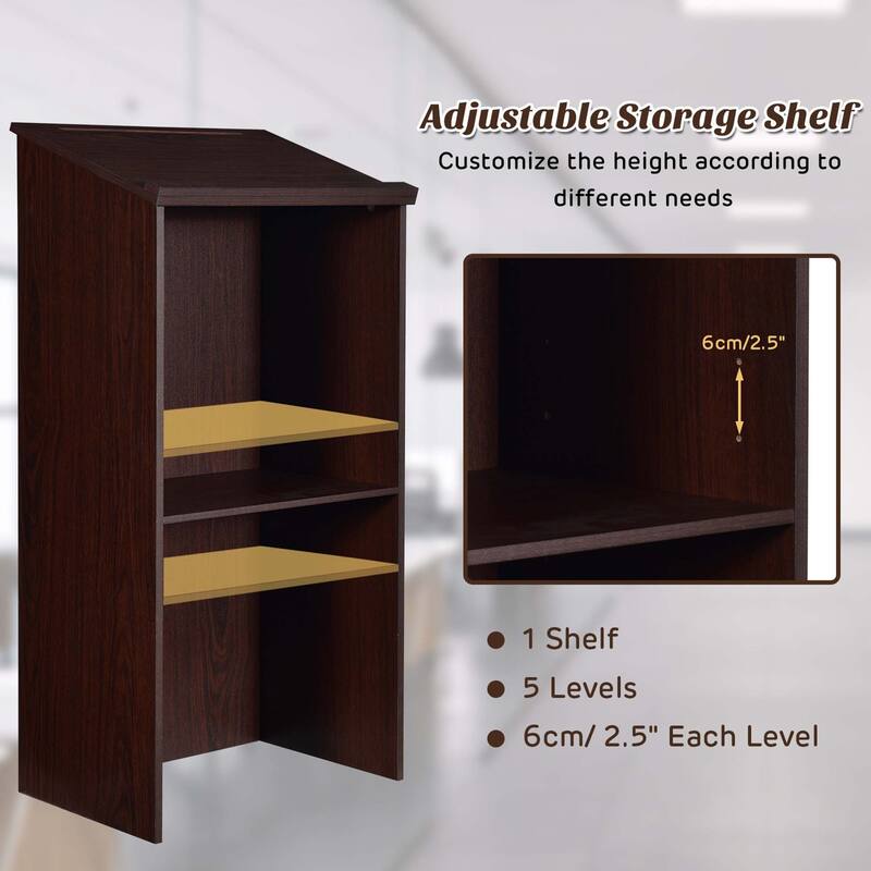 Wooden Speaking Lectern Floor Standing Podium w/ Adjustable Shelf
