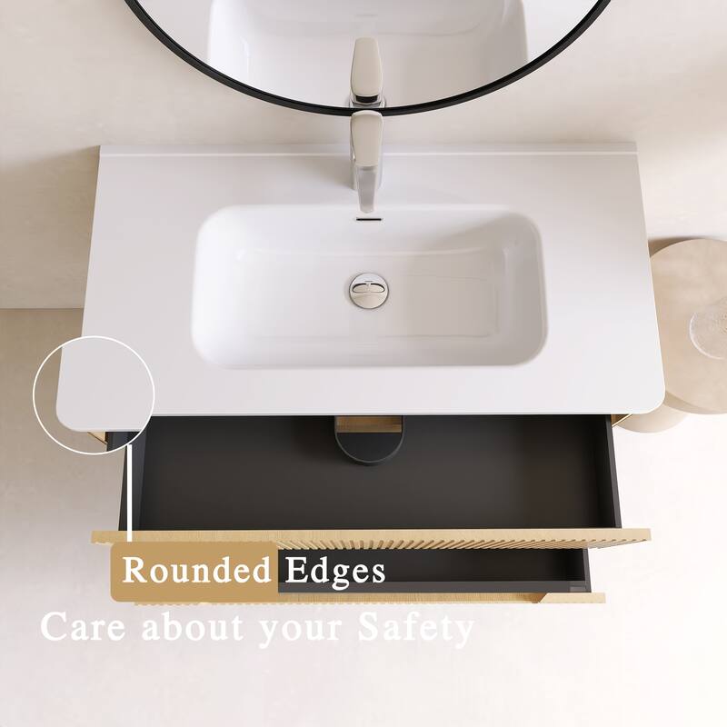 Emma 36 inch Wall-Mounted Bathroom Vanity Set with Integrated Ceramic Sink - 36"x18"x20"
