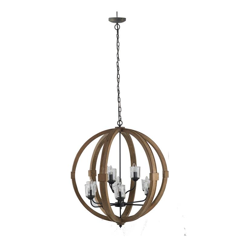 9- Light Globe Wood Chandelier with Adjustable Chain (No Bulb) - N/A