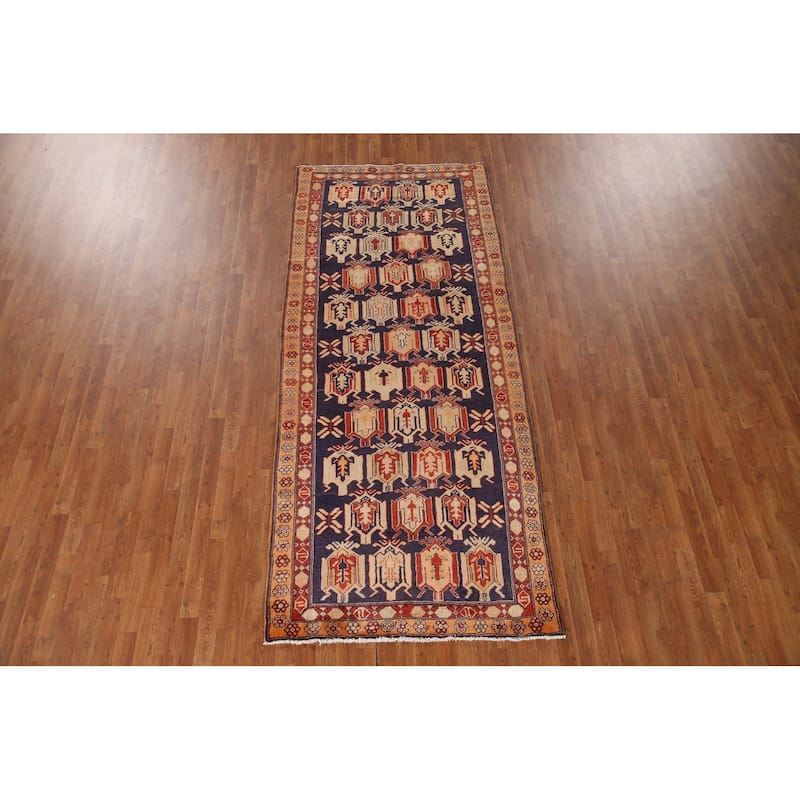 Navy Meshkin Persian Vintage Runner Rug Hand-knotted Wool Carpet - 4'3"x 10'0"