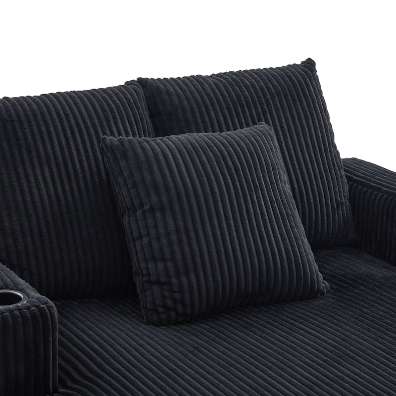 Recliner Sofa Loveseat with Chaise Lounge, Sleeper Sofa with USB & Type-C Charging Ports, Sofa Bed with Cup Holders
