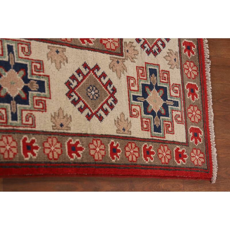 Geometric Red Kazak Oriental Area Rug Hand-Knotted Wool Carpet - 8'3"x 10'0"