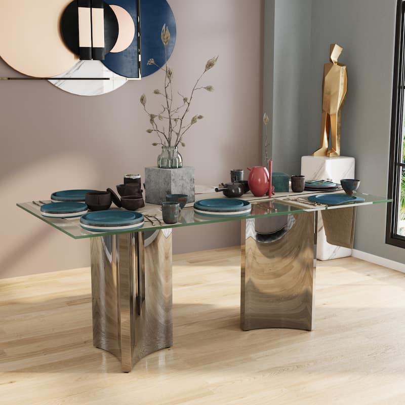 Luxurious Clear Tempered Glass Dining Table Set with Heavy Duty Dining Chairs