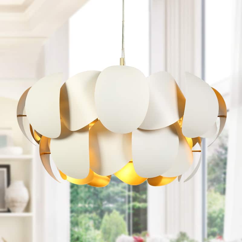 Modern 8-Light White Gold Flower Cluster Chandelier Elegant Floral Design - White & Gold - W30.7"*H15"