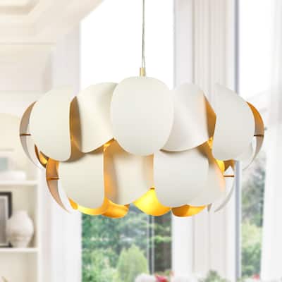 Modern 8-Light White Gold Flower Cluster Chandelier Elegant Floral Design - White & Gold - W30.7"*H15"
