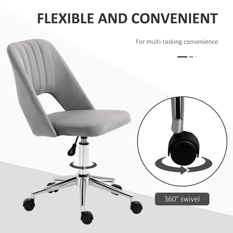 Modern Velvet Swivel Armless Desk Chair with Hollow Back Design