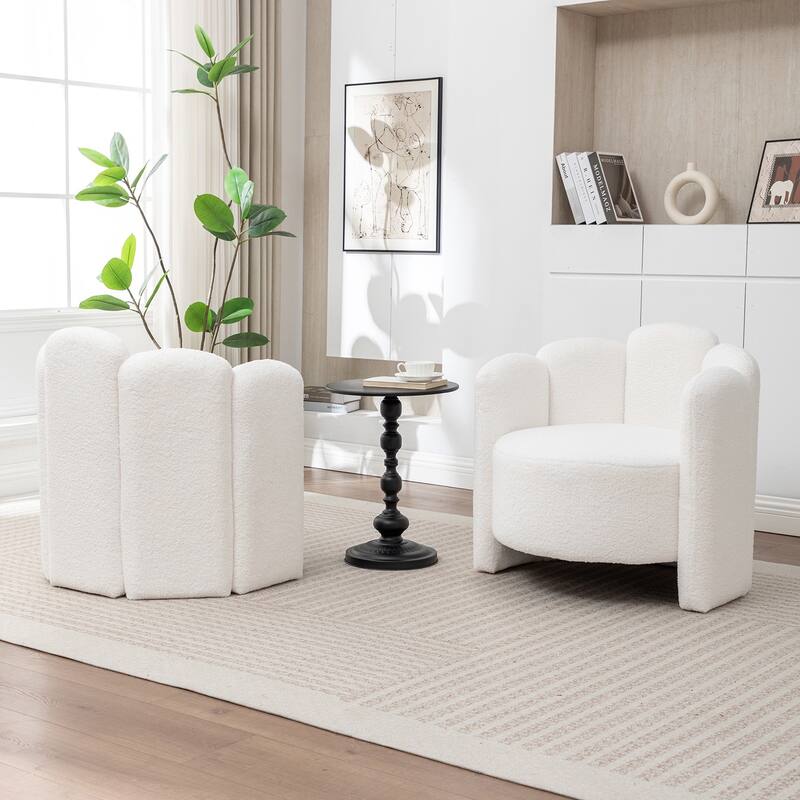SEYNAR Modern Glam Teddy Fabric Upholstered Round Accent Chair with Flower Shaped Back Design Set of 2