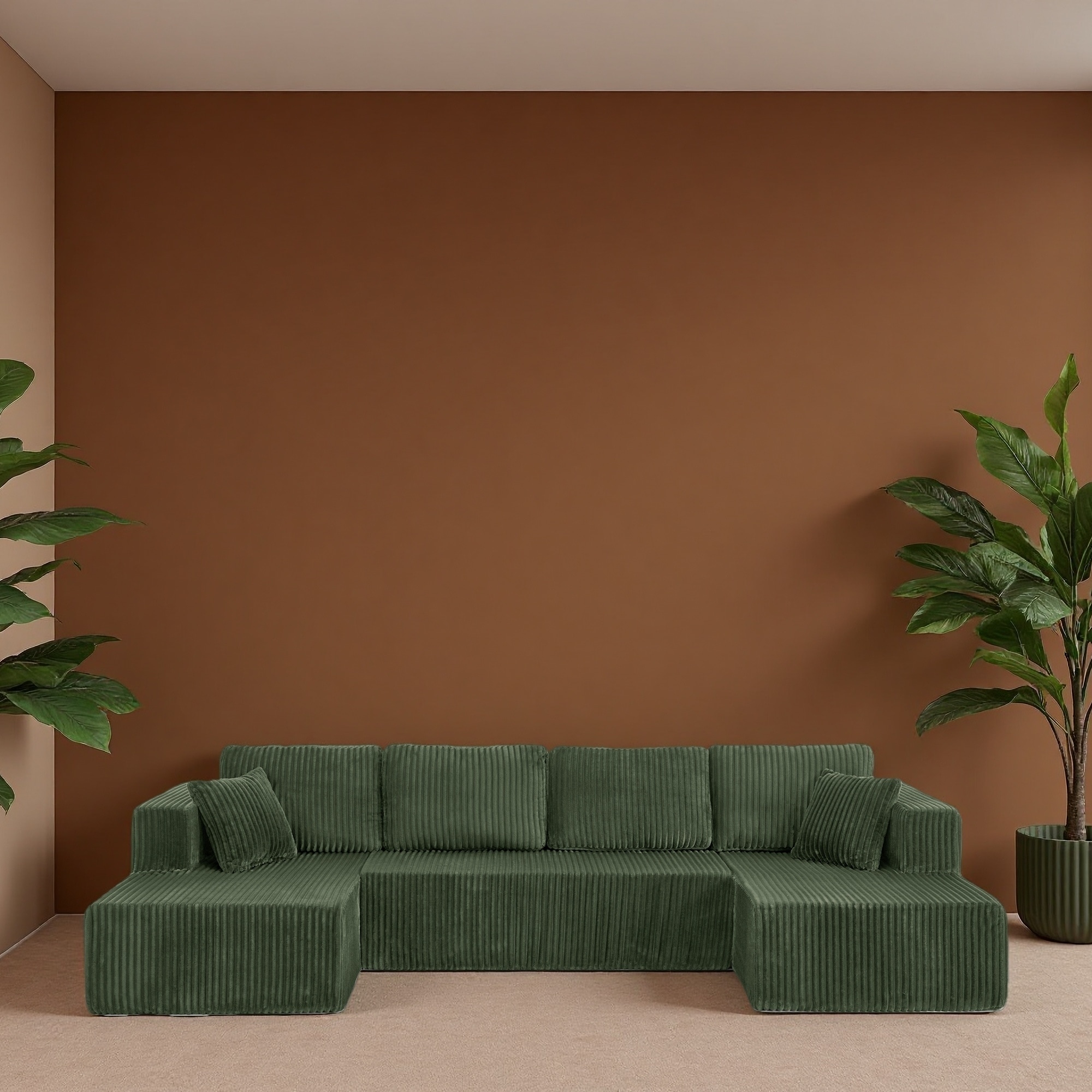 132.48" Corduroy U-Shaped Modular Sectional Sofa with No Assembly Required and Reversible Design (5-Seater)