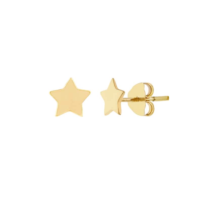 Curata 14k Yellow Gold 8mm Polished Flat Star Stud Earrings